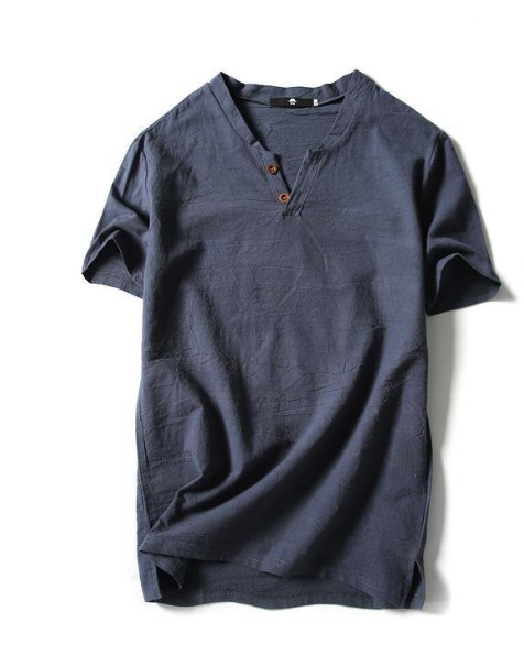 Men's vintage linen henley collar short sleeve t-shirt