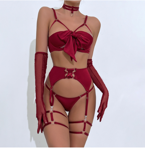 Sexy underwear garter seductive sexy hollowed out four-piece set