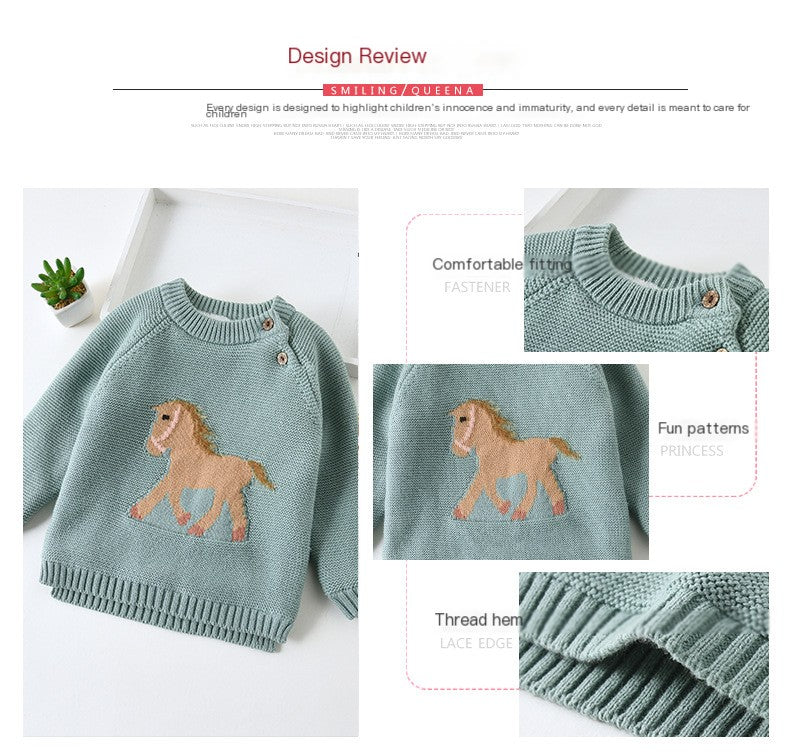 Girls' sweaters, fall and winter, thick fleece-lined sweaters for babies