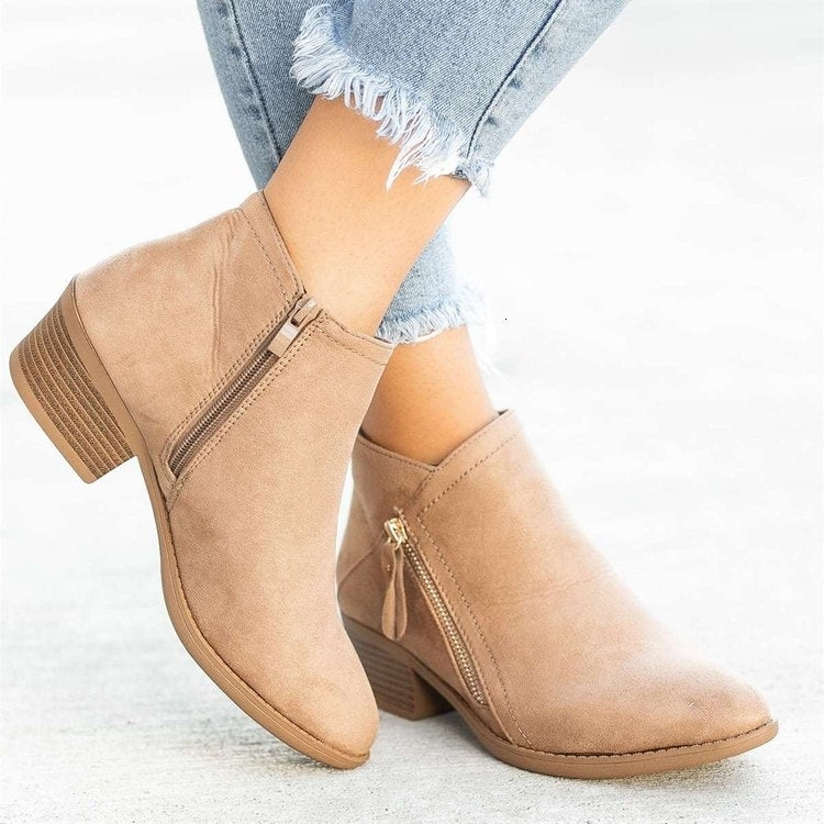 Women's low heel boots with side zipper