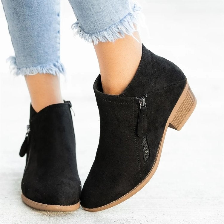 Women's low heel boots with side zipper
