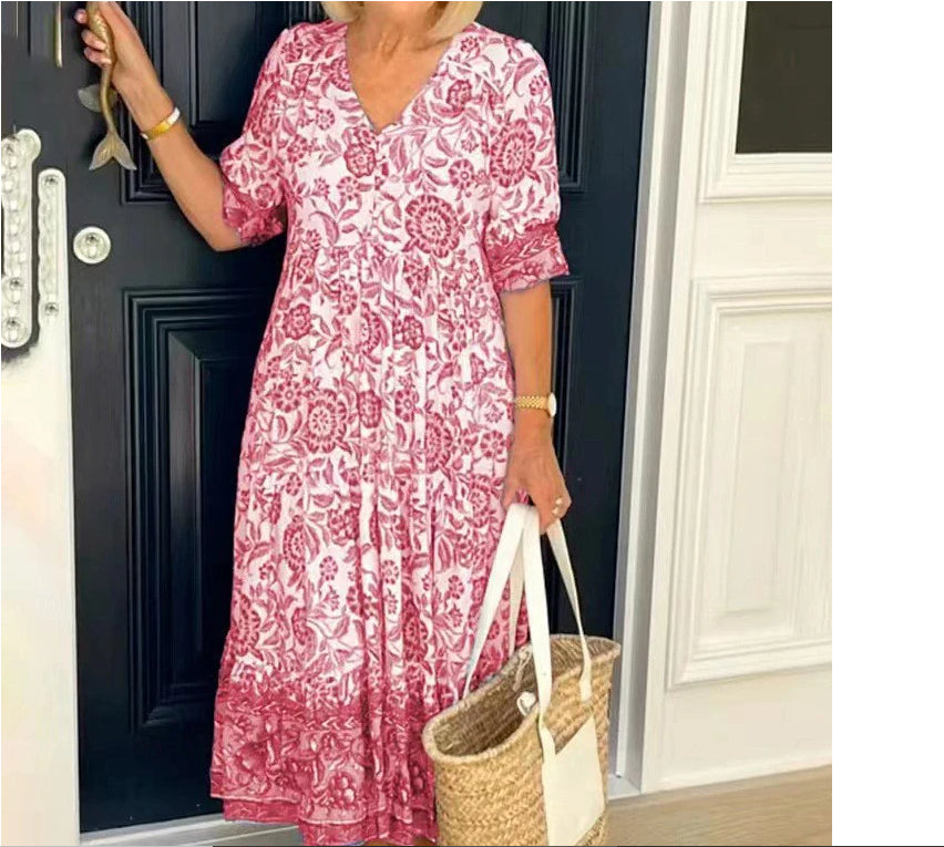 Long floral tie-dye print dress