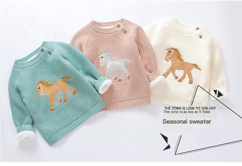 Girls' sweaters, fall and winter, thick fleece-lined sweaters for babies