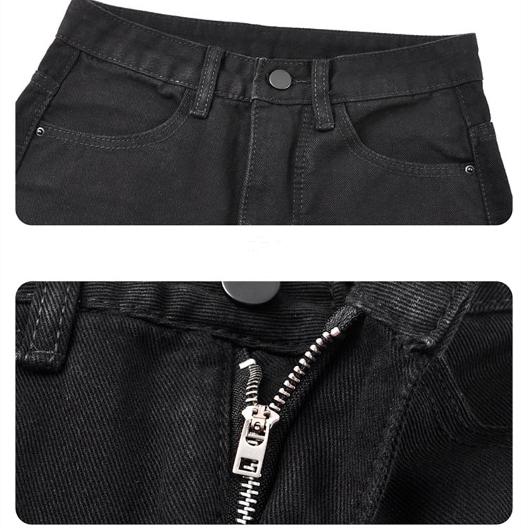 Black split jeans with high waist and micro flare