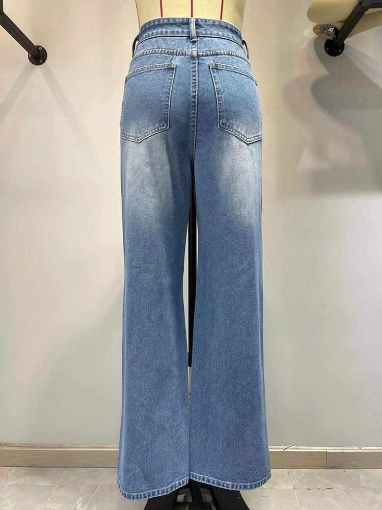 Women's high-waisted, wide-leg, flared jeans