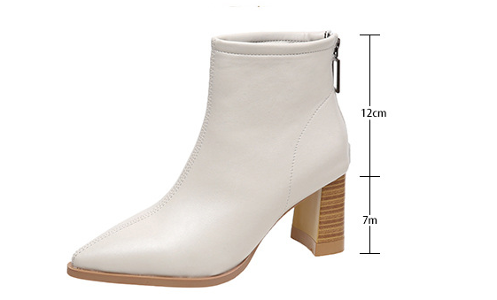 Women's pointy toe boots with thick heel and back zipper