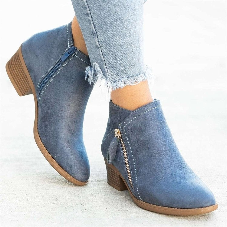 Women's low heel boots with side zipper
