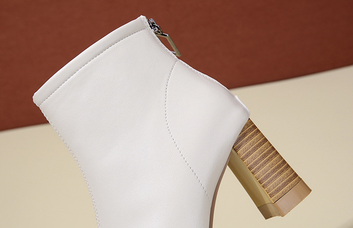 Women's pointy toe boots with thick heel and back zipper