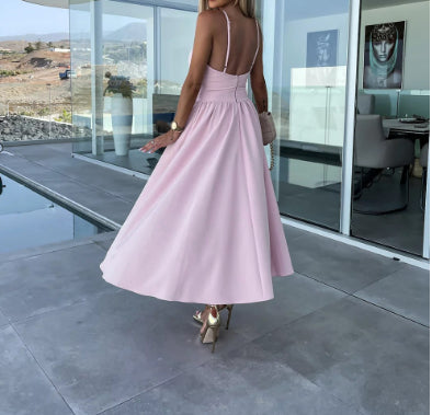 Midi dress with slit and pocket