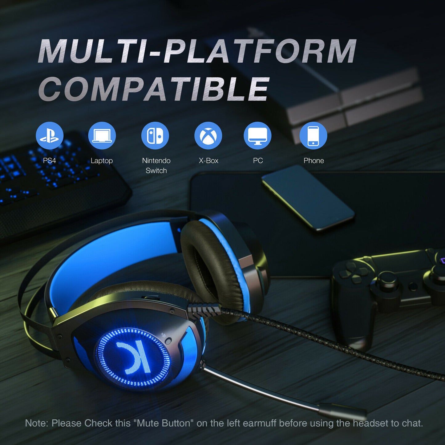 Multiplatform Gaming Headset with Microphone and LED