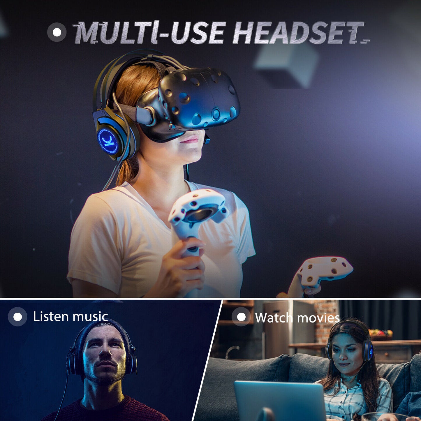 Multiplatform Gaming Headset with Microphone and LED