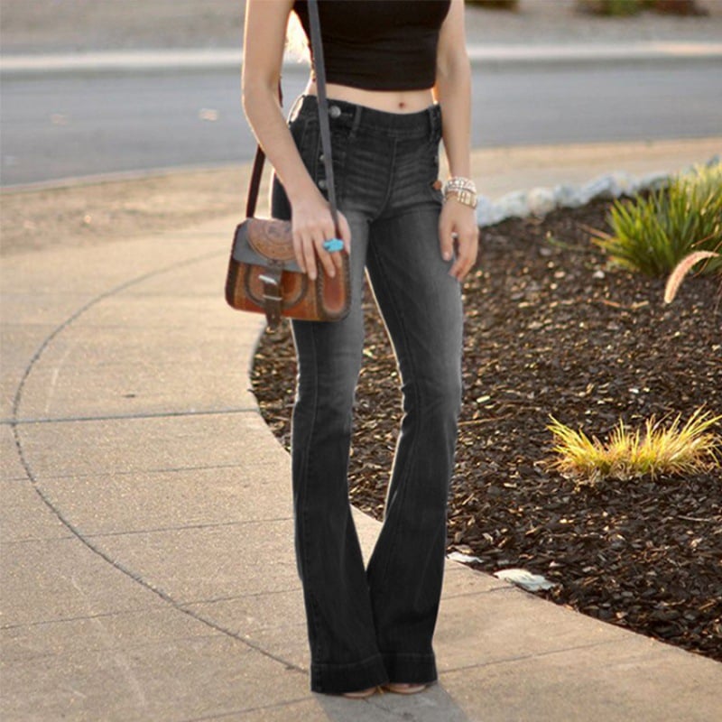 Women's Slim Fit Solid Color Button Jeans