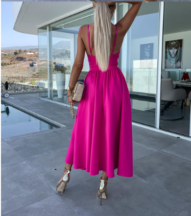 Midi dress with slit and pocket