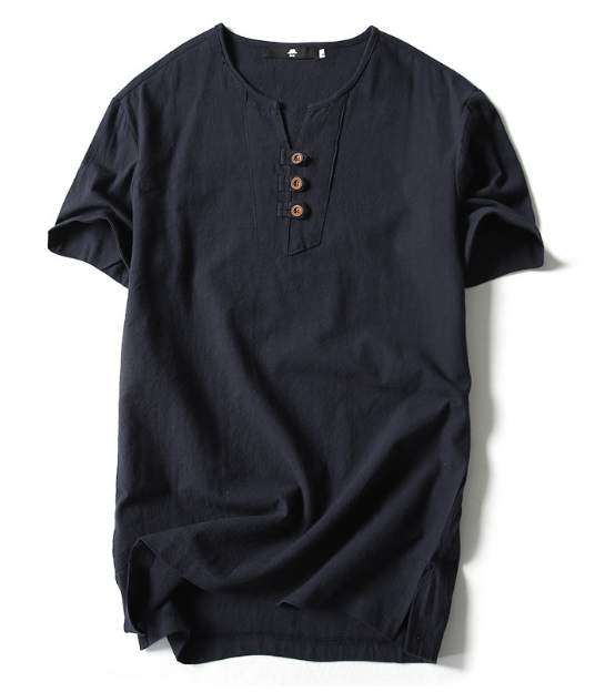 Men's vintage linen henley collar short sleeve t-shirt