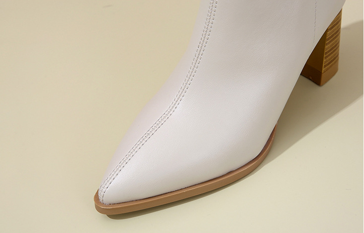 Women's pointy toe boots with thick heel and back zipper