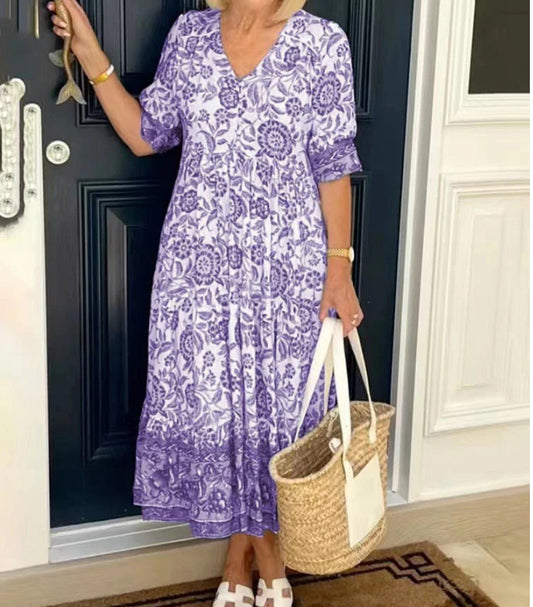 Long floral tie-dye print dress